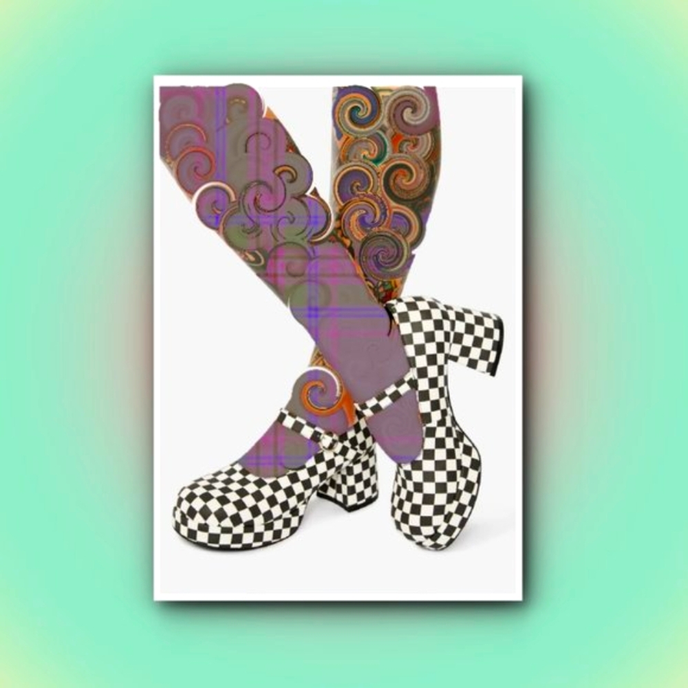 Delias Dolls Kill Tunnel Vision Checkered Mary Jane Heel Black &White